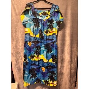Royal Creations Hawaii Aloha Tropical Palm Tree Sunset Dress 3XL Made USA